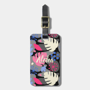 Mod Monstera Leaf Abstrakt Hawaiian Tropical - Gra Gepäckanhänger