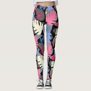 Mod Monstera Leaf Abstrakt Hawaiian Tropical - Gra Leggings