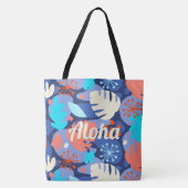 Mod Monstera Leaf Hawaiian Tropical Navy Beach Bag Tasche (Vorderseite)