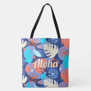 Mod Monstera Leaf Hawaiian Tropical Navy Beach Bag Tasche