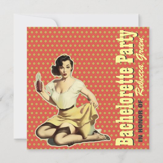 Mod-Muster-Retro-Button nach oben Junggeselinnen-A Einladung (Vorderseite)