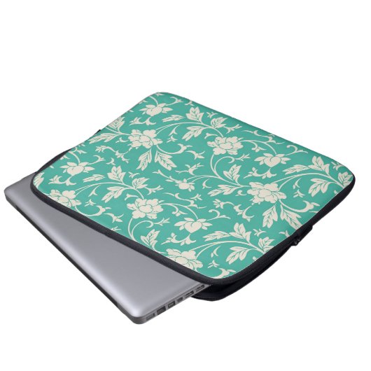 Mod-mutige Türkis-Blumen-Blumenlaptop-Hülse Laptopschutzhülle (Vorne Knopf)