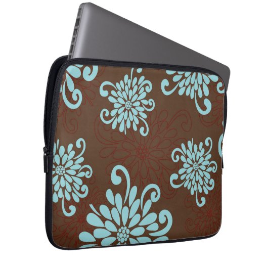 Mod-mutige Türkis-Blumen-Blumenlaptop-Hülse Laptopschutzhülle (Vorne Rechts)