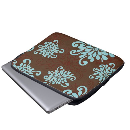 Mod-mutige Türkis-Blumen-Blumenlaptop-Hülse Laptopschutzhülle (Vorne Knopf)