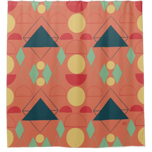Mod Orange Geometric Duschvorhang (Vorderseite)