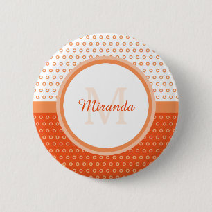Mod Orange und White Polka Dots Monogramm mit Name Button