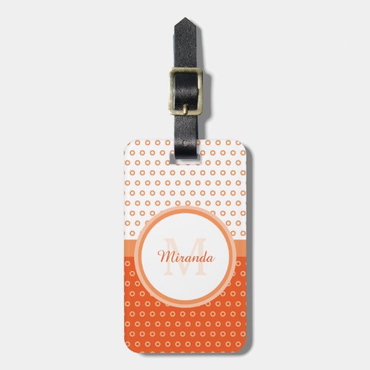 Mod Orange und White Polka Dots Monogramm mit Name Gepäckanhänger (Vorderseite vertikal)