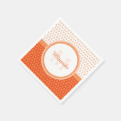 Mod Orange und White Polka Dots Monogramm mit Name Serviette (Ecke)