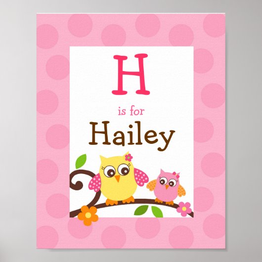 Mod Owl Blume Girls Kinderzimmer Malerei Name Prin Poster (Vorne)