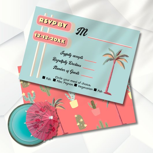 Mod Palm Springs Hochzeitszeichen Rsvp-Karten Einladung