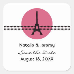 Mod Pariser Dosen Save the Date Sticker, rosa Quadratischer Aufkleber