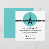 Mod Pariser Dots Save the Date einladen, Aqua (Vorne/Hinten)