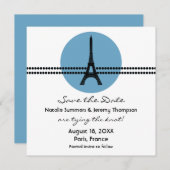 Mod Pariser Dots Save the Date einladen, blau (Vorne/Hinten)