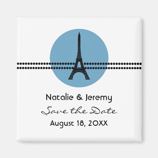 Mod Parisian Dots Save the Date Magnet, Blue Magnet (Vorne)