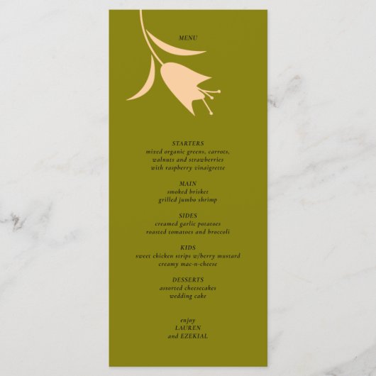 MOD PEACH & OLIVE TULIP WEDD MENÜKARTE (Vorderseite)