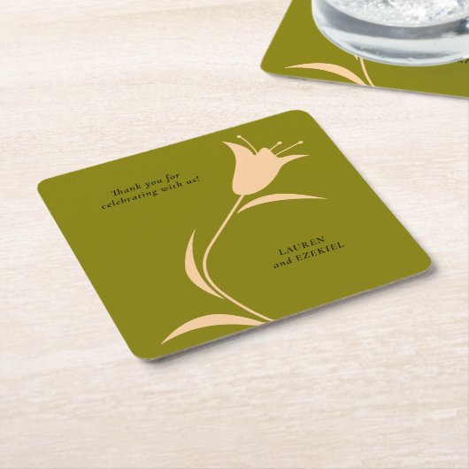 MOD PEACH & OLIVE TULIP WEDD RECHTECKIGER PAPPUNTERSETZER (angewinkelt)