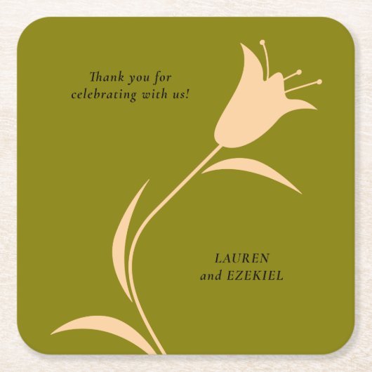 MOD PEACH & OLIVE TULIP WEDD RECHTECKIGER PAPPUNTERSETZER (Vorderseite)