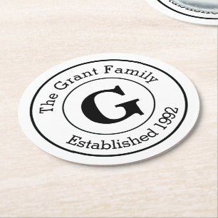 Mod-personalisierte Monogramm-Schwarzweiss-Familie Runder Pappuntersetzer