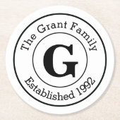 Mod-personalisierte Monogramm-Schwarzweiss-Familie Runder Pappuntersetzer (Vorderseite)