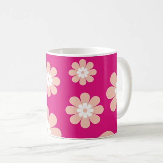 Mod-Pfirsich-Blumen auf Rosa Kaffeetasse (VorderseiteRechts)