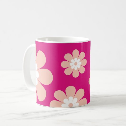 Mod-Pfirsich-Blumen auf Rosa Kaffeetasse (Vorderseite Links)