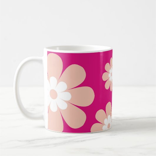 Mod-Pfirsich-Blumen auf Rosa Kaffeetasse (Links)