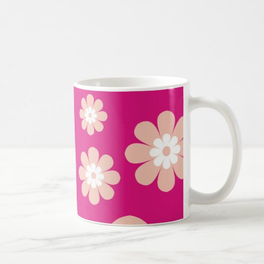 Mod-Pfirsich-Blumen auf Rosa Kaffeetasse (Rechts)