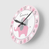 Mod Pink Elephant Personalized Nursery Wall Clock Runde Wanduhr (Winkel)