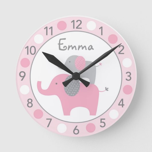 Mod Pink Elephant Personalized Nursery Wall Clock Runde Wanduhr (Vorderseite)