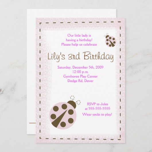 MOD PINK LADYBUG Little lady Birthday Einladung (Vorne/Hinten)