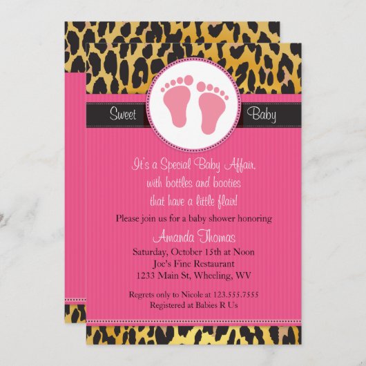 Mod Pink Leopard Print Baby Dusche Einladung (Vorne/Hinten)