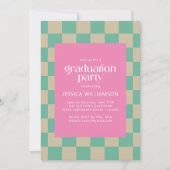 Mod Pink Mint Green Karo Foto Graduation Party Einladung (Vorderseite)