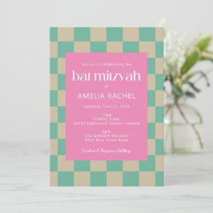 Mod Pink Mintgrün Karo Bat Mitzvah Einladung