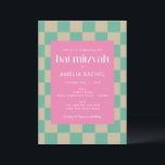 Mod Pink Minze Green Checkerboard Bat Mitzvah Einladung<br><div class="desc">Mod Pink Mint Green Checkerboard Bat Mitzvah Einladung</div>