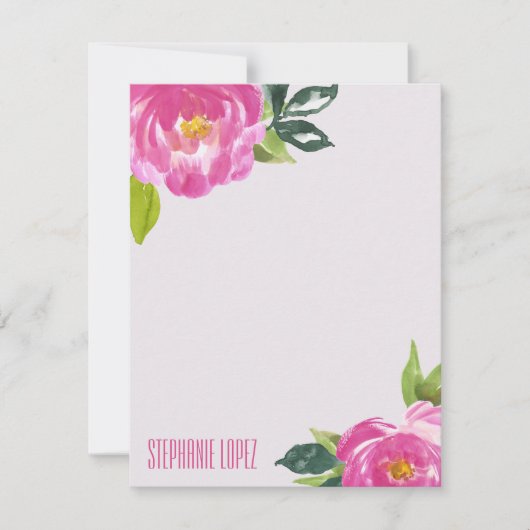 Mod Pink Peonies Personalisiert Stationery Mitteilungskarte (Vorderseite)