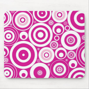 Mod Pink und Weiß konzentrierte Retro-Kreise Mousepad