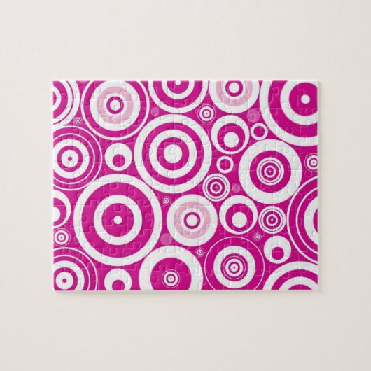 Mod Pink und Weiß konzentrierte Retro-Kreise Puzzle (Horizontal)