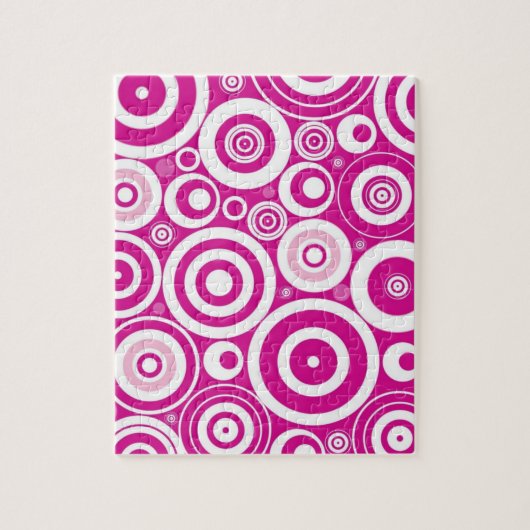 Mod Pink und Weiß konzentrierte Retro-Kreise Puzzle (Vertikal)