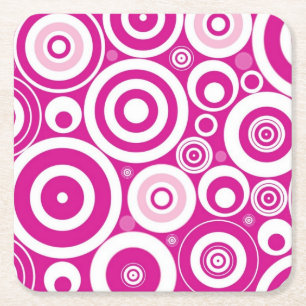 Mod Pink und Weiß konzentrierte Retro-Kreise Rechteckiger Pappuntersetzer