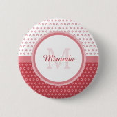 Mod Pink und Weiß Polka Dots Monogramm mit Name Button (Vorderseite)