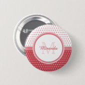 Mod Pink und Weiß Polka Dots Monogramm mit Name Button (Vorne & Hinten)