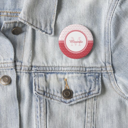 Mod Pink und Weiß Polka Dots Monogramm mit Name Button (Beispiel)