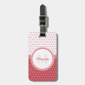 Mod Pink und Weiß Polka Dots Monogramm mit Name Gepäckanhänger (Vorderseite vertikal)