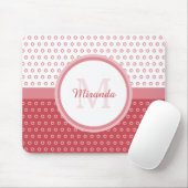 Mod Pink und Weiß Polka Dots Monogramm mit Name Mousepad (Mit Mouse)