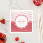 Mod Pink und Weiß Polka Dots Monogramm mit Name Serviette (Beispiel)