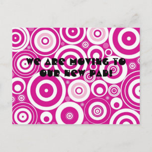 Mod Pink & White Retro Circles - Adressänderung Ankündigungspostkarte