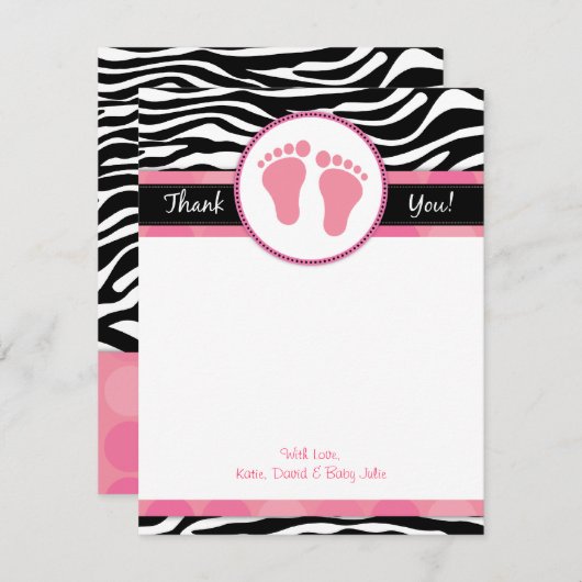 Mod Pink Zebra Baby Dusche Vielen Dank Anmerkungen Mitteilungskarte (Vorne/Hinten)