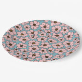 Mod Pinke Blumen auf Türkisblau Pappteller (Schrägansicht)