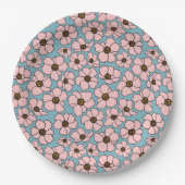 Mod Pinke Blumen auf Türkisblau Pappteller (Vorderseite)
