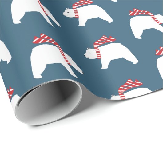 Mod Polar Bears - Navy - Weihnachtswrapping Paper Geschenkpapier (Rolleneckpunkt)